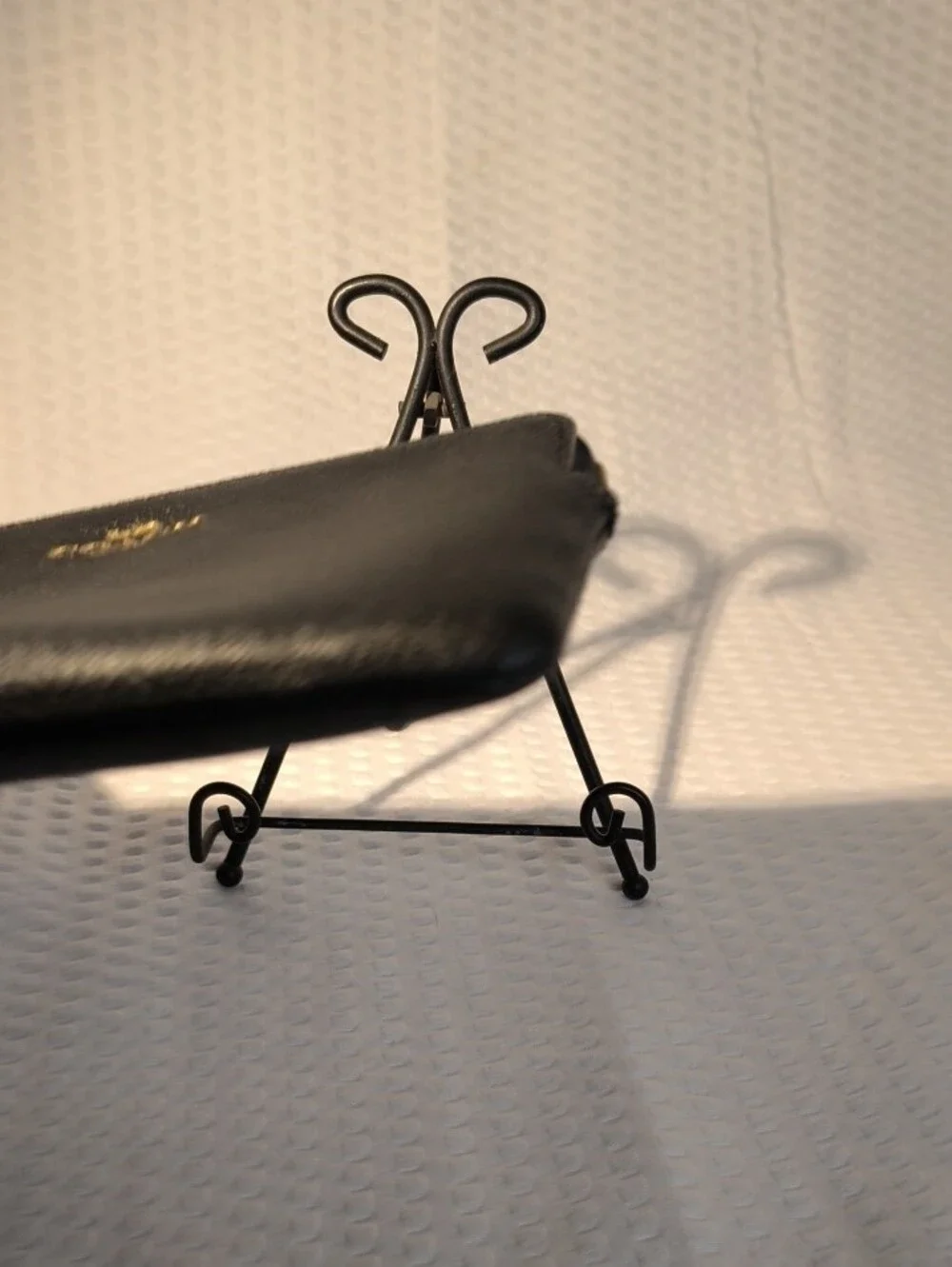 Coach Black Saffiano Leather L Corner Wristlet with Gold Logo
